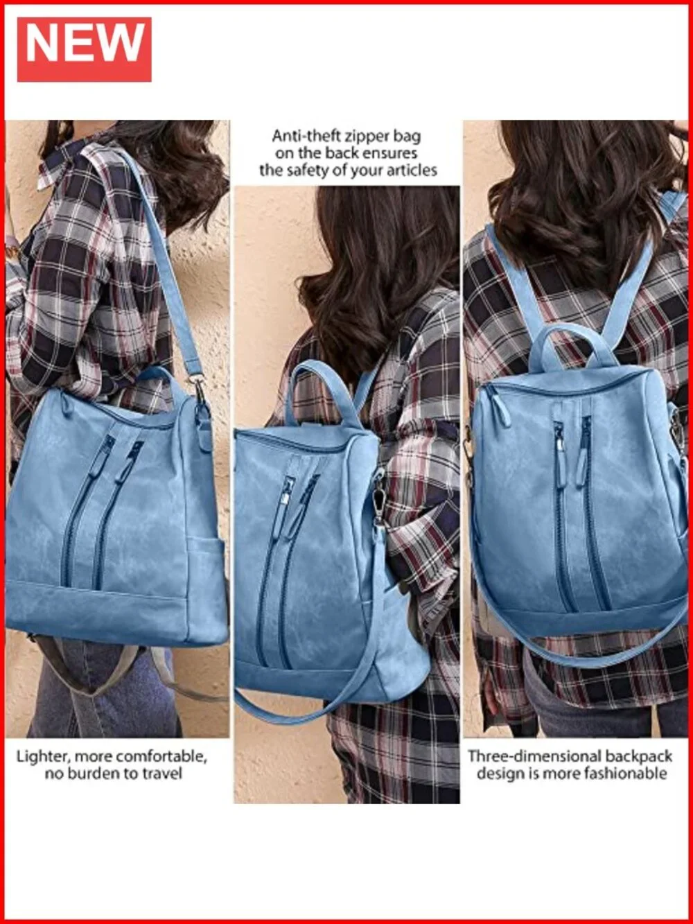Convertible Faux Leather Backpack Purse Anti-Theft Laptop Daypack